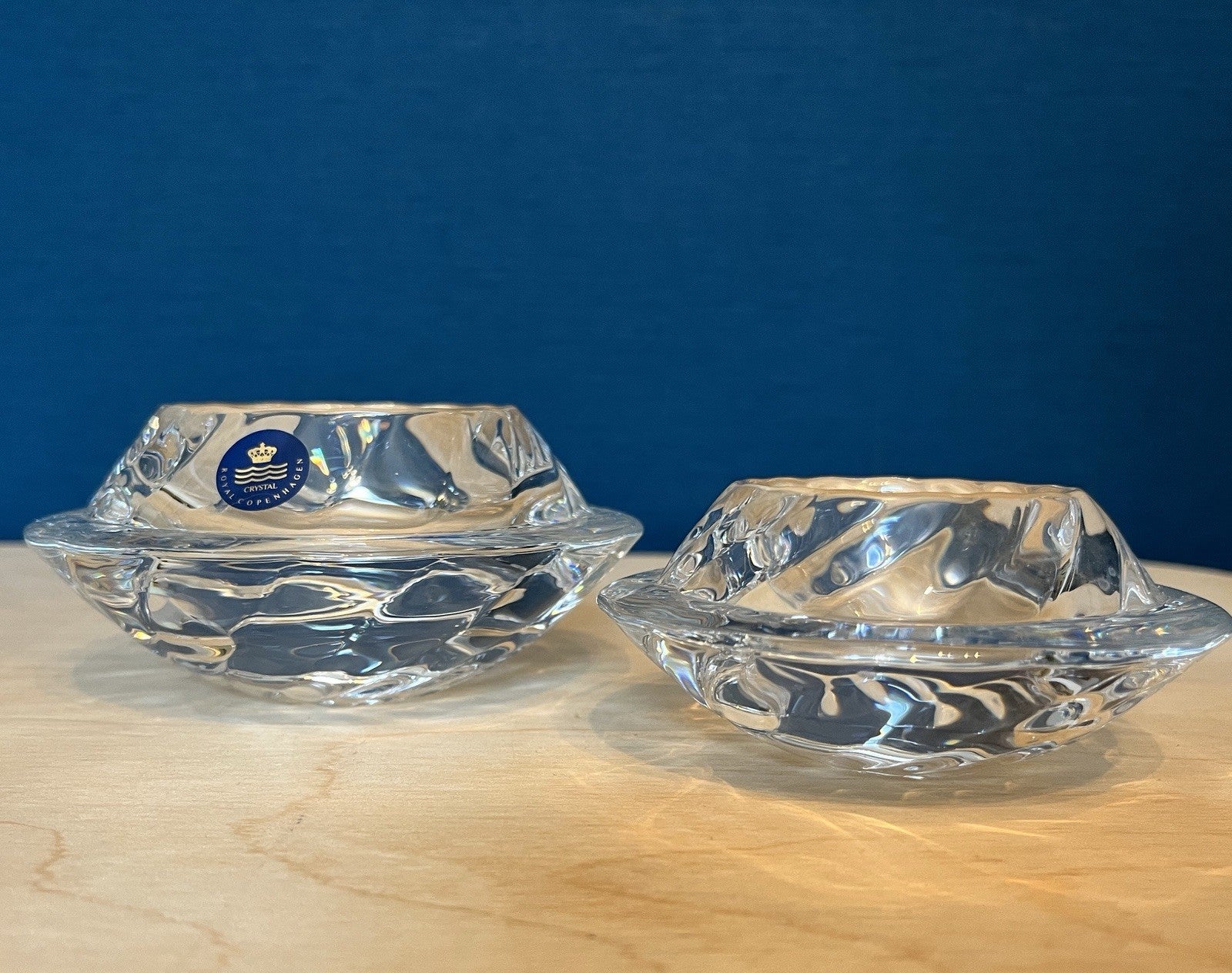 2 Royal Copenhagen Crystal Votive Candle Holders Danish Glass Tea Light Holders