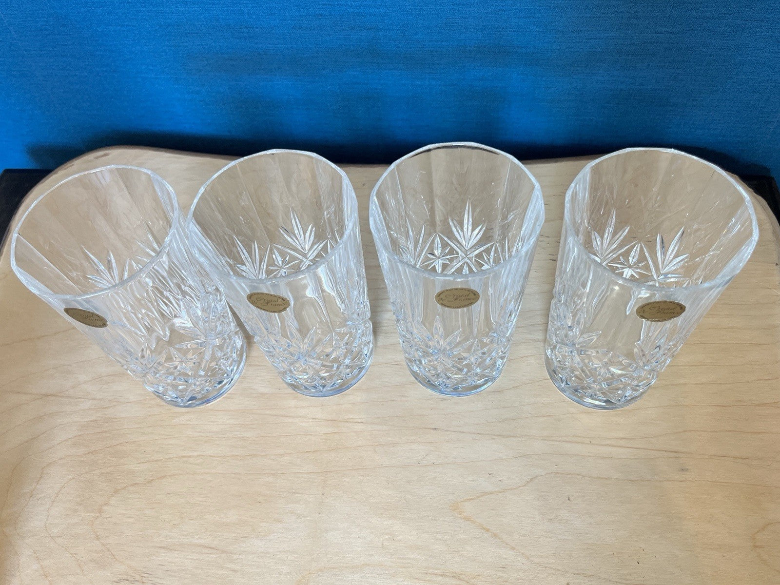 4 Crystal Highball Tumblers Cut Glass Drinking Glasses Boxed 13.5cm