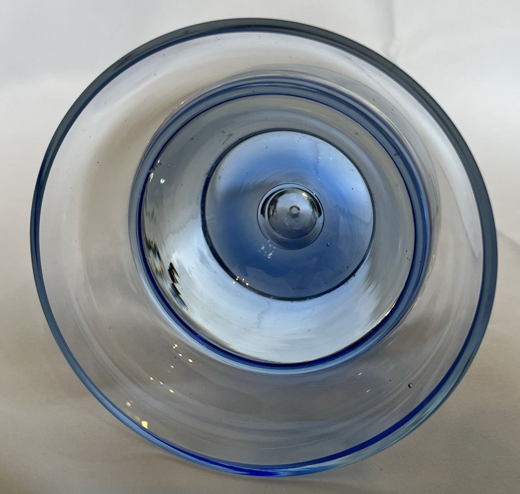 Vintage Krosno Crystal Candle Holder Cobalt Blue Clear Glass Trapped Bubble 10cm