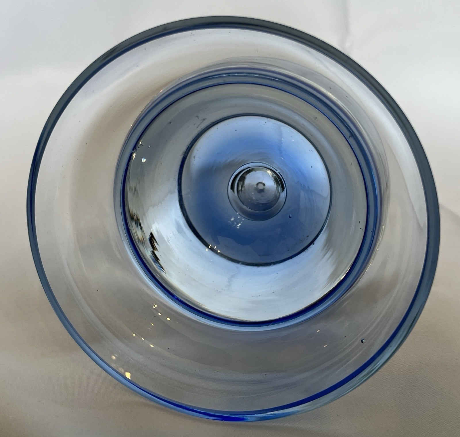 Vintage Krosno Crystal Candle Holder Cobalt Blue Clear Glass Trapped Bubble 10cm
