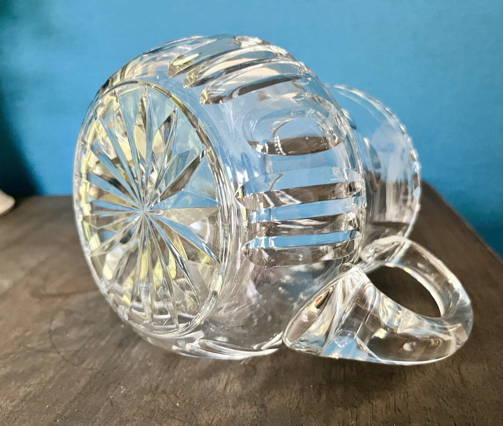 Heavy Cut Crystal Water Jug Pitcher Starburst Base Vintage Lead Crystal 19cm