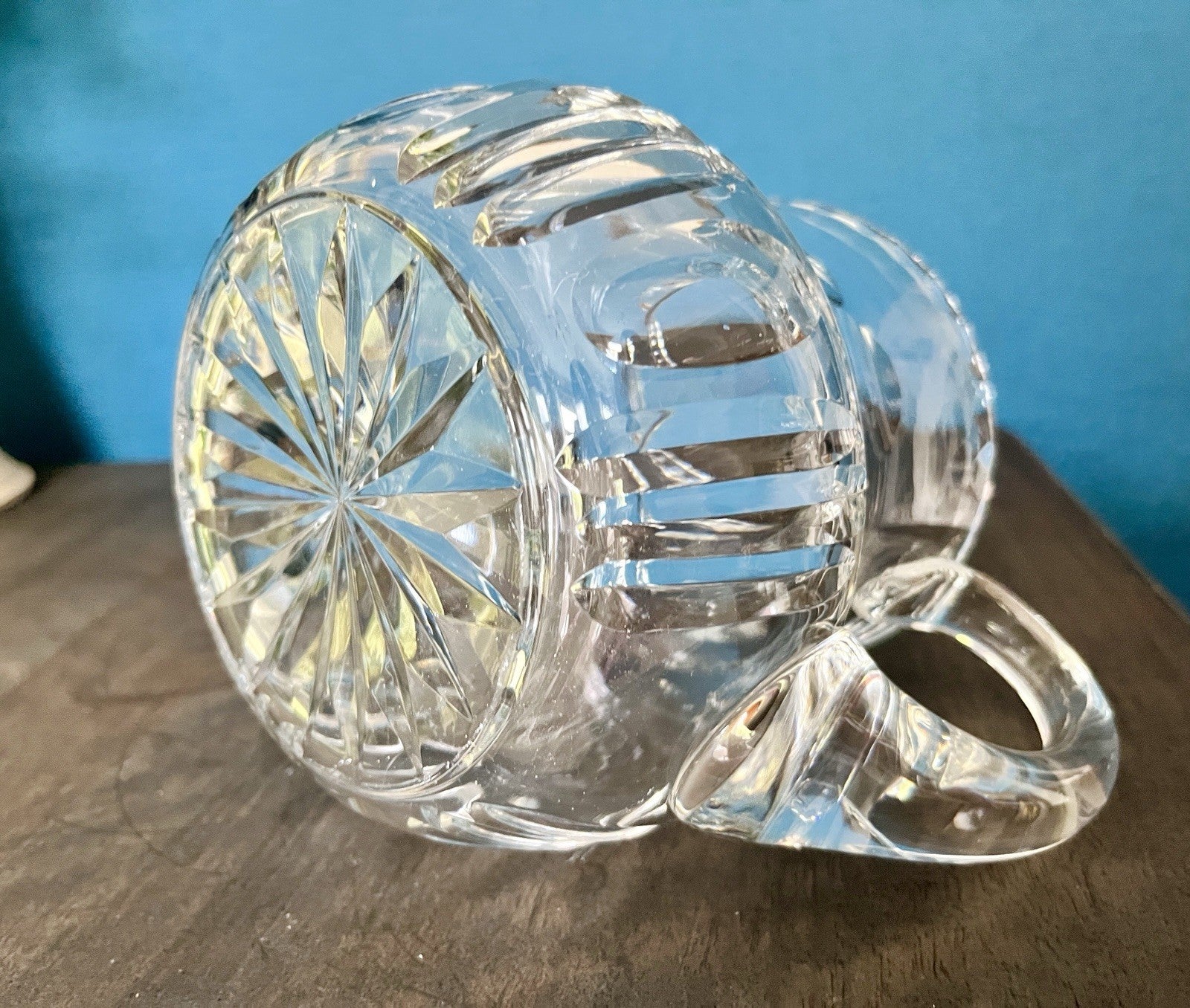 Heavy Cut Crystal Water Jug Pitcher Starburst Base Vintage Lead Crystal 19cm
