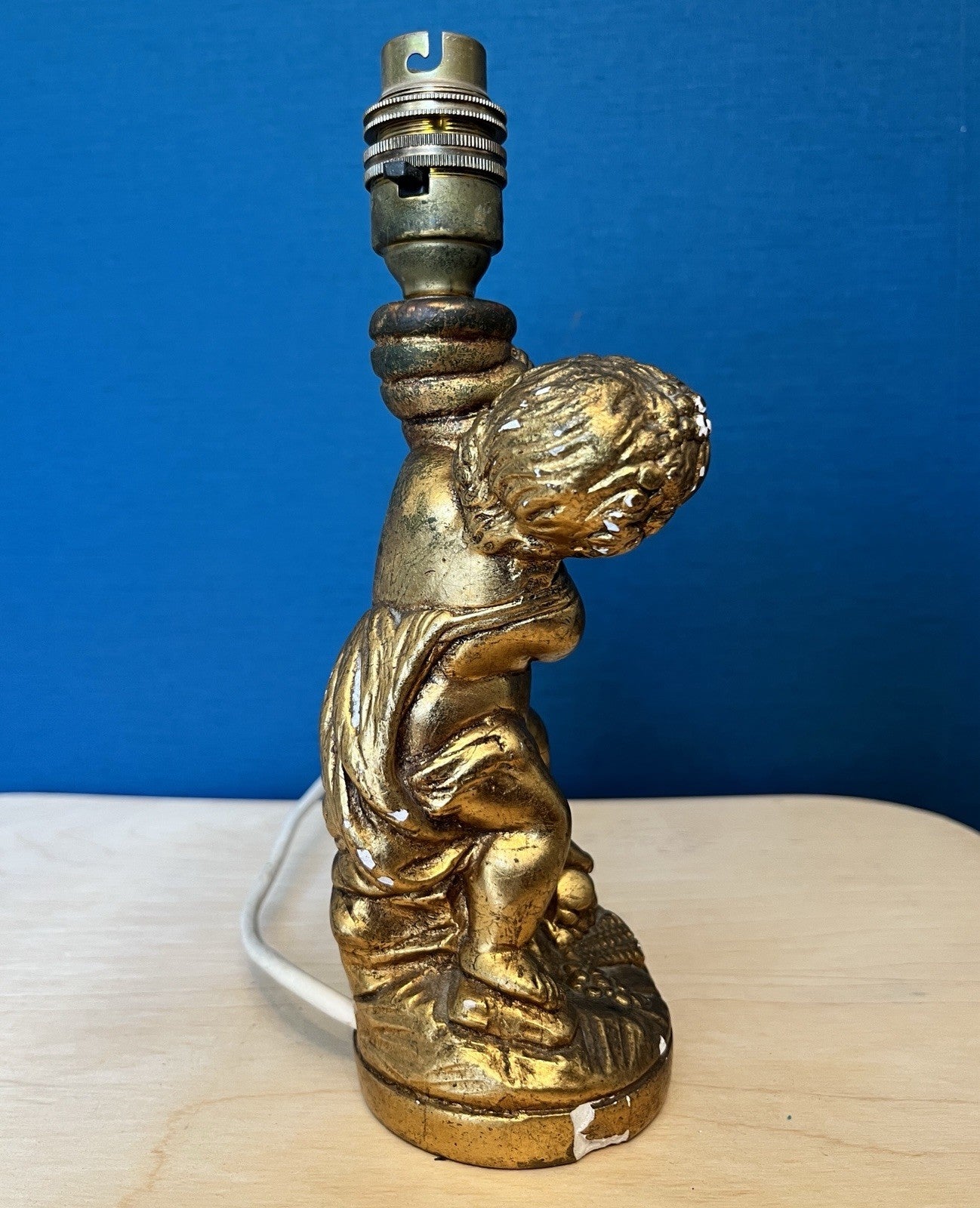 Vintage Cherub Table Lamp Base Putti Figure Gilt Resin Lamp Working 25cm