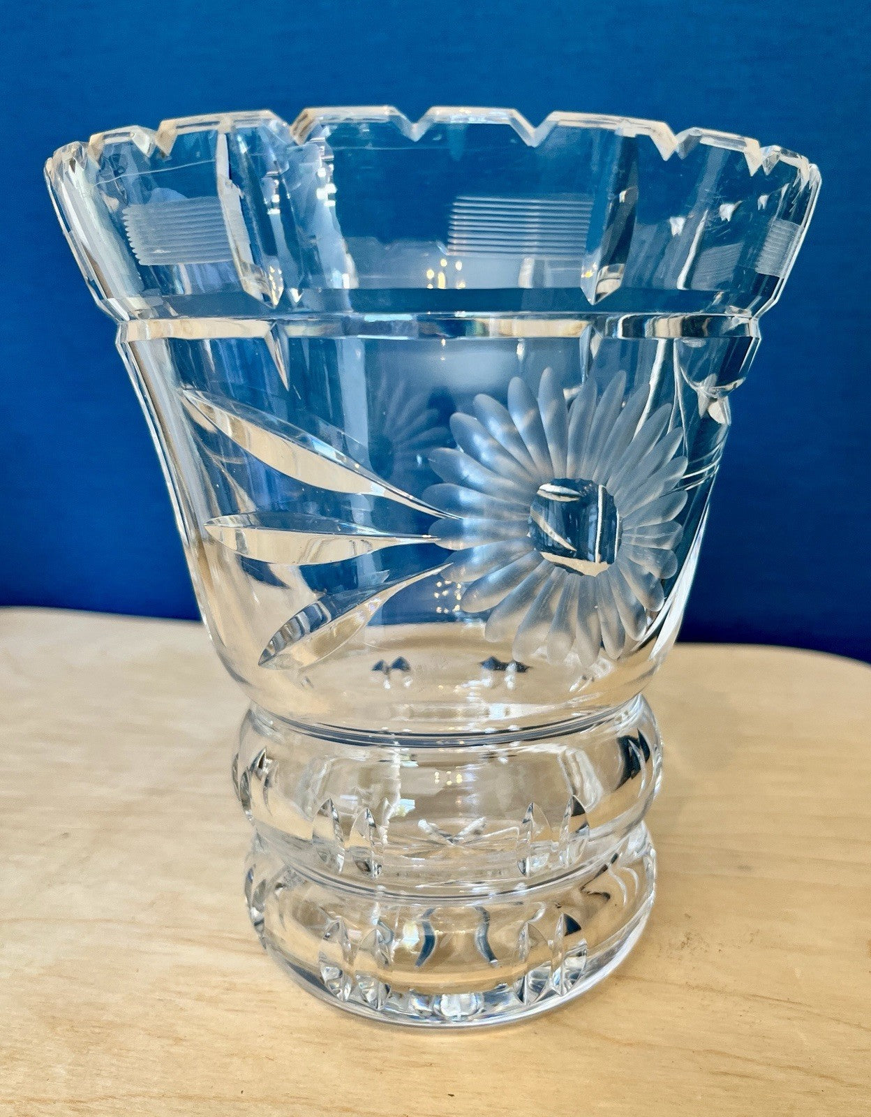 Heavy Cut Crystal Vase Starburst Floral Cut Glass Vase 16cm Crystal Ice Bucket