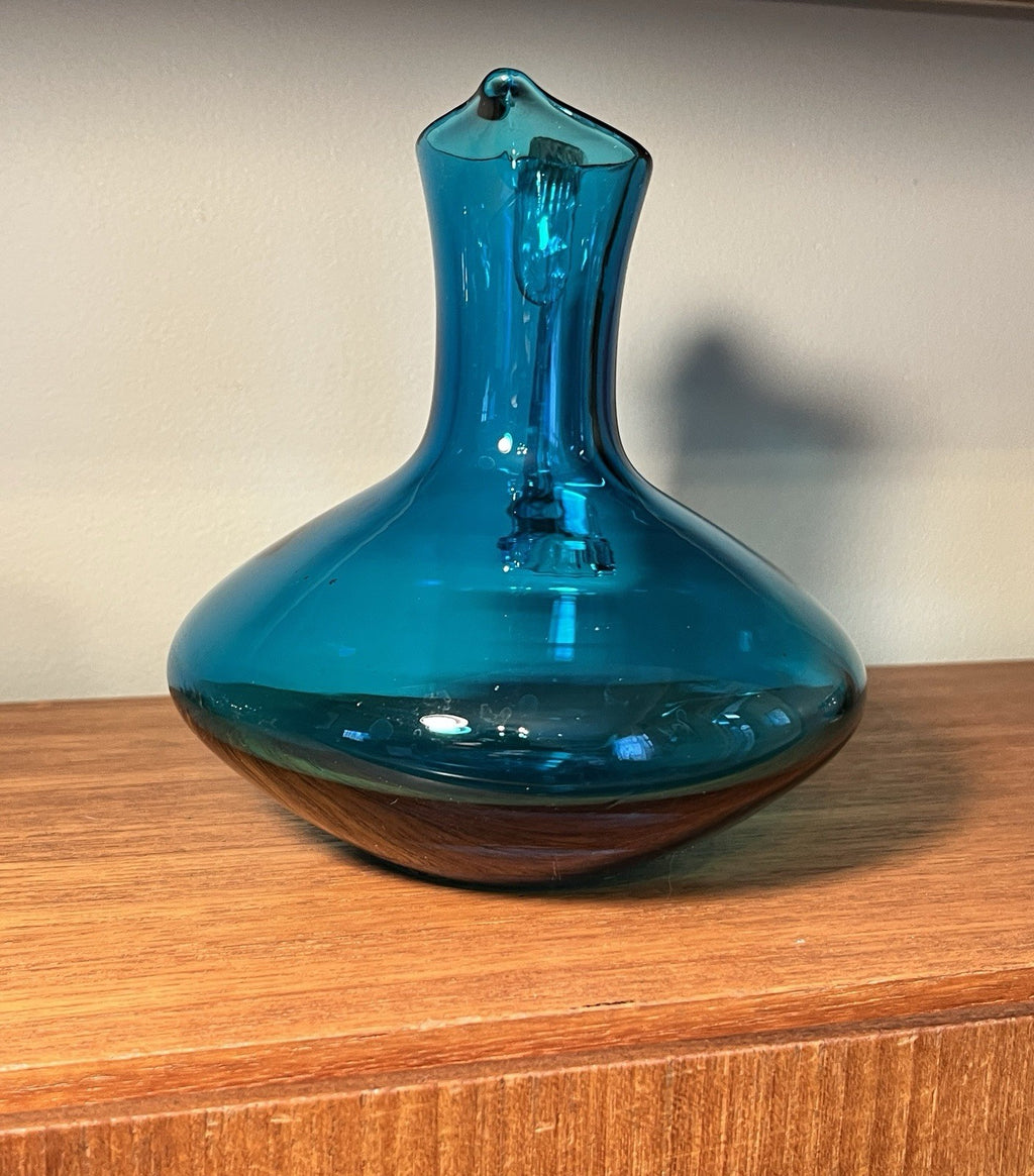 Whitefriars Kingfisher Blue Glass Decanter Jug 16.5cm Vintage Art Glass