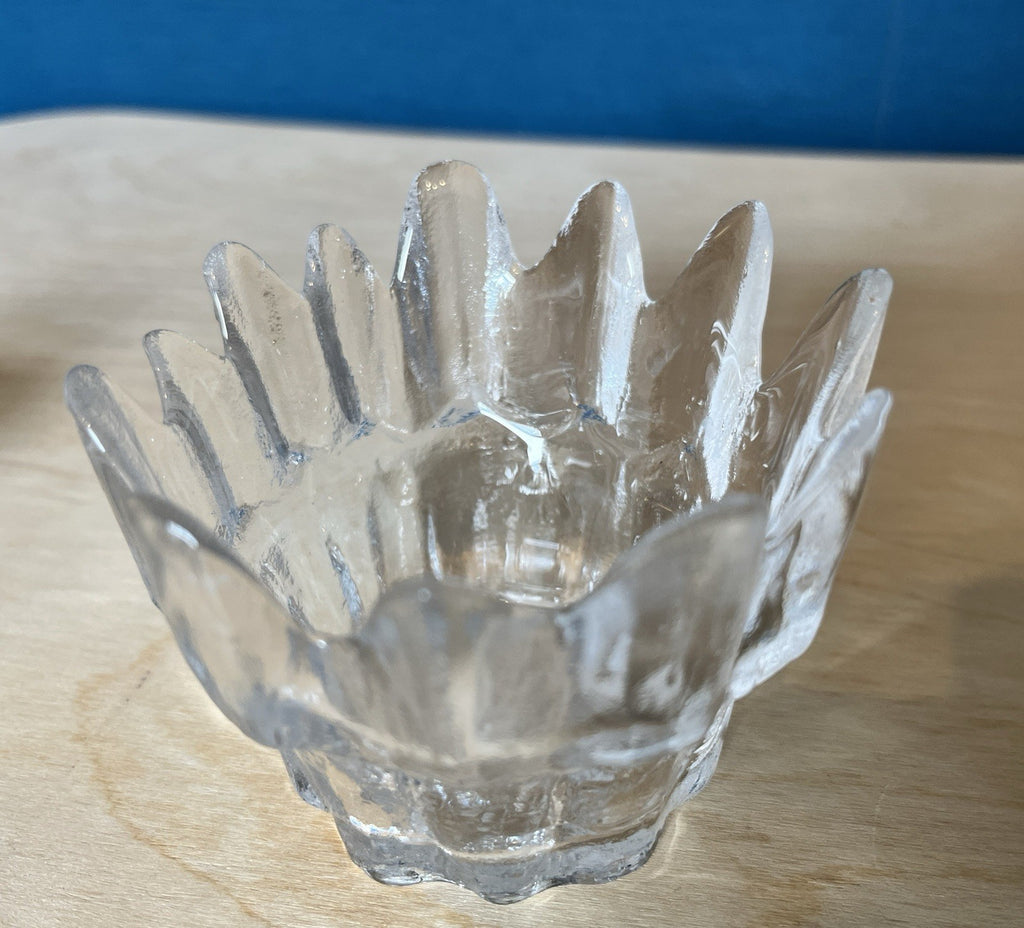 Scandinavian Ice Glass Candle Holders Pair Vintage Textured Glass Votive & Taper