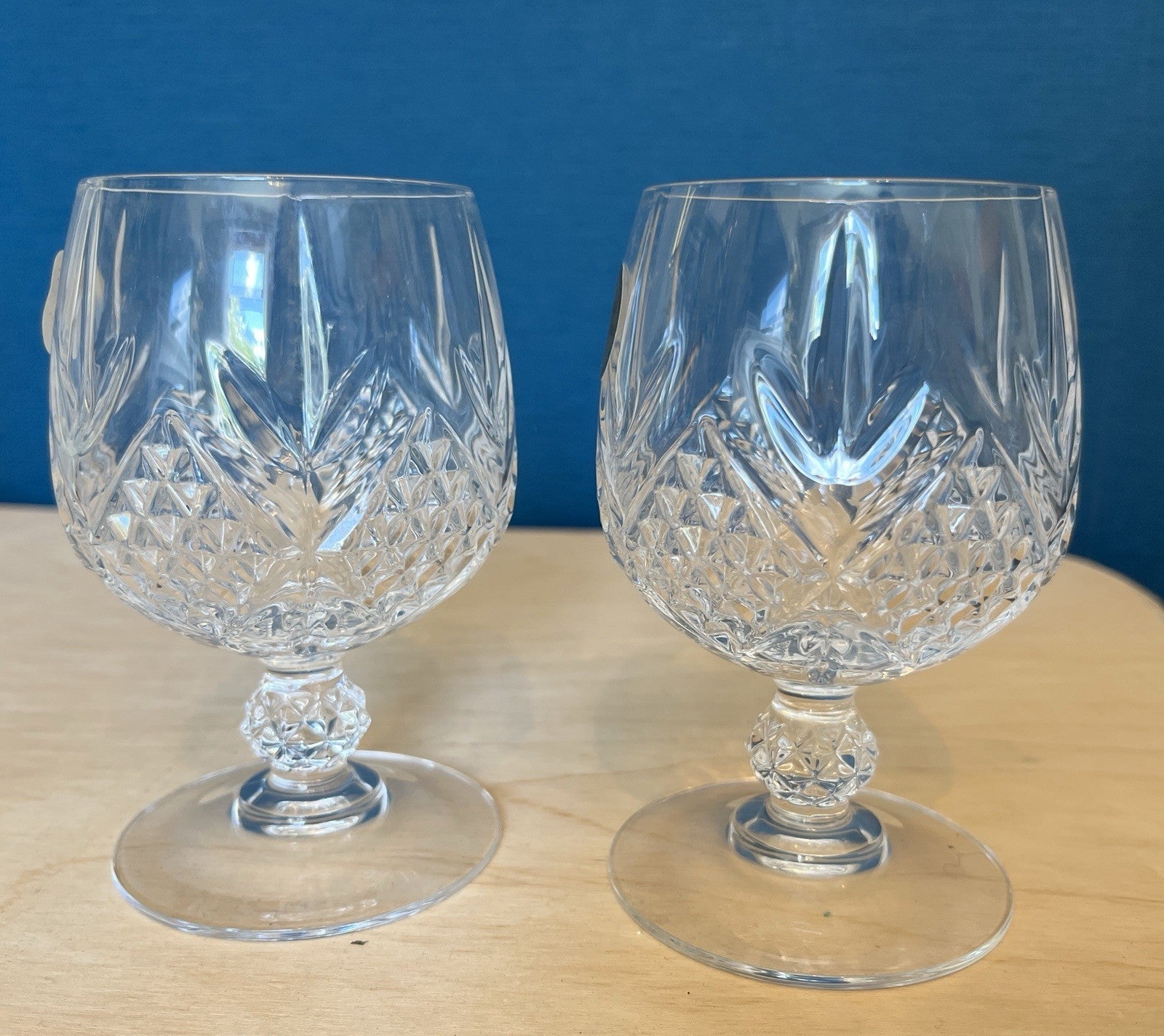 Pair Cristal De France Lead Crystal Brandy Glasses Boxed Unused 12cm