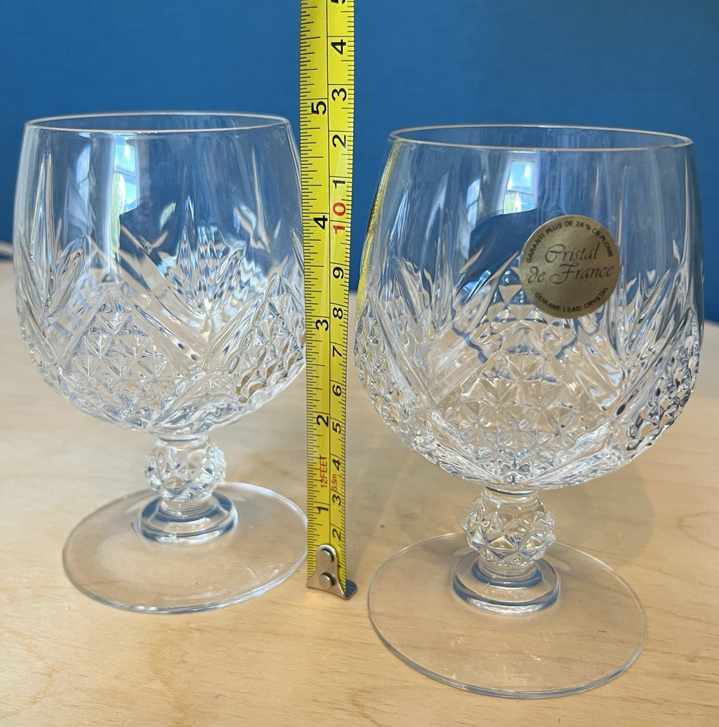 Pair Provence Cristal De France Lead Crystal Brandy Glasses Boxed Unused
