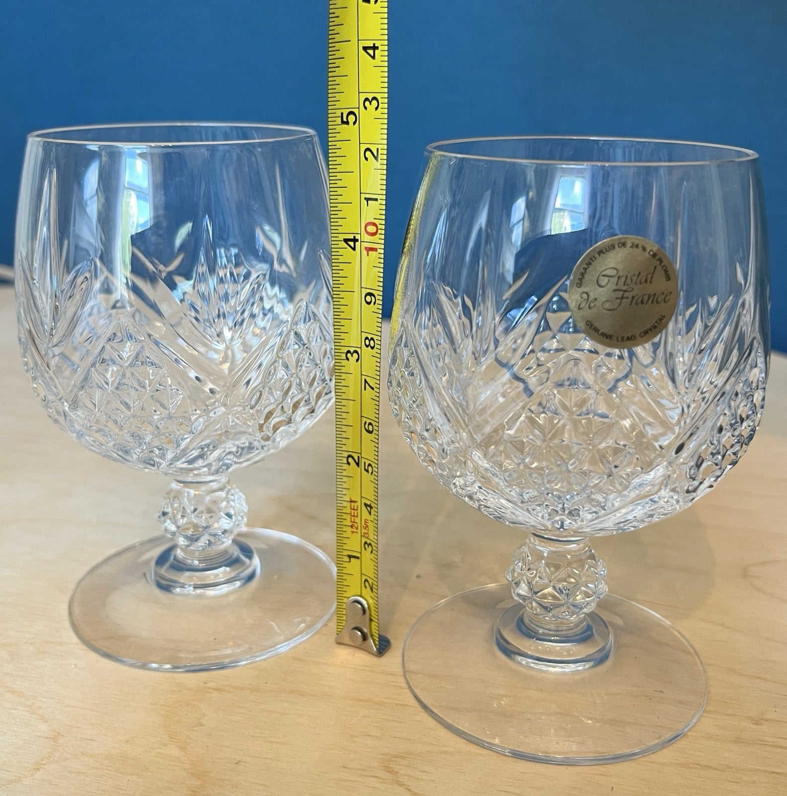 Pair Provence Cristal De France Lead Crystal Brandy Glasses Boxed Unused