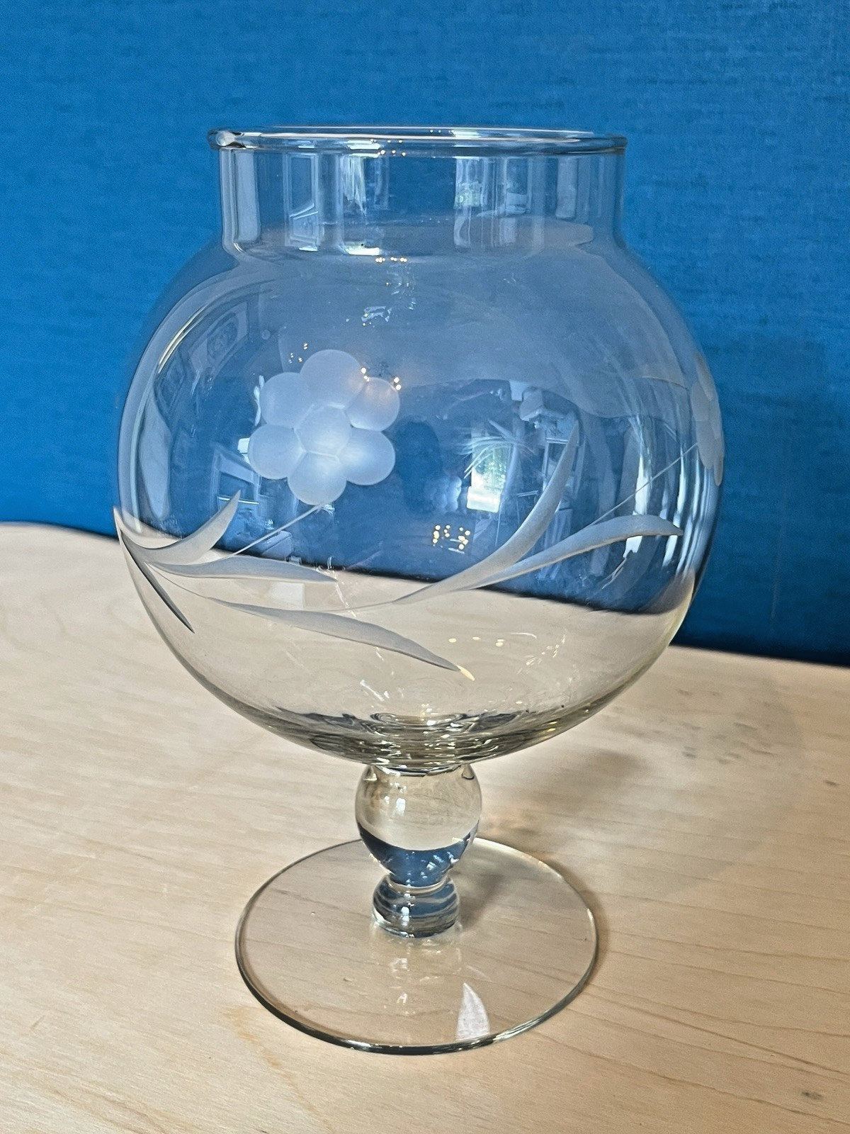 Vintage Etched Glass Rose Bowl Candy Dish Bon Bon Bowl Pedestal 18cm