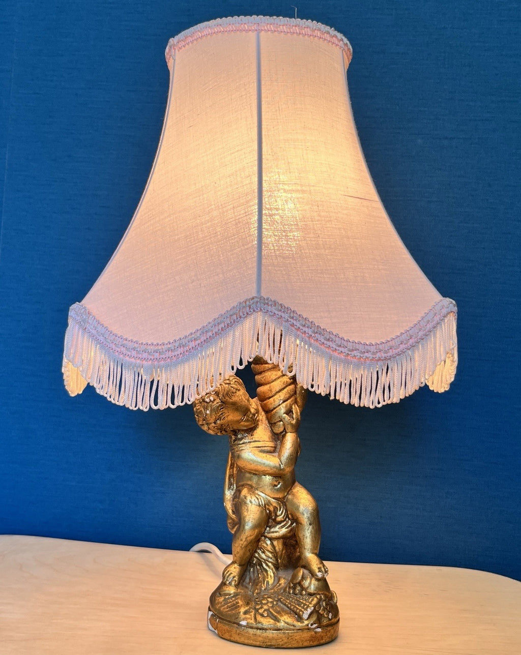 Vintage Cherub Table Lamp Base Putti Figure Gilt Resin Lamp Working 25cm