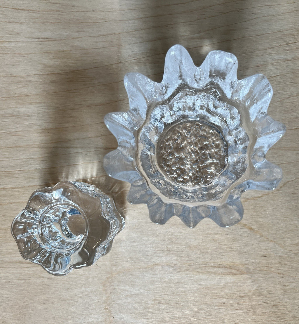 Scandinavian Ice Glass Candle Holders Pair Vintage Textured Glass Votive & Taper