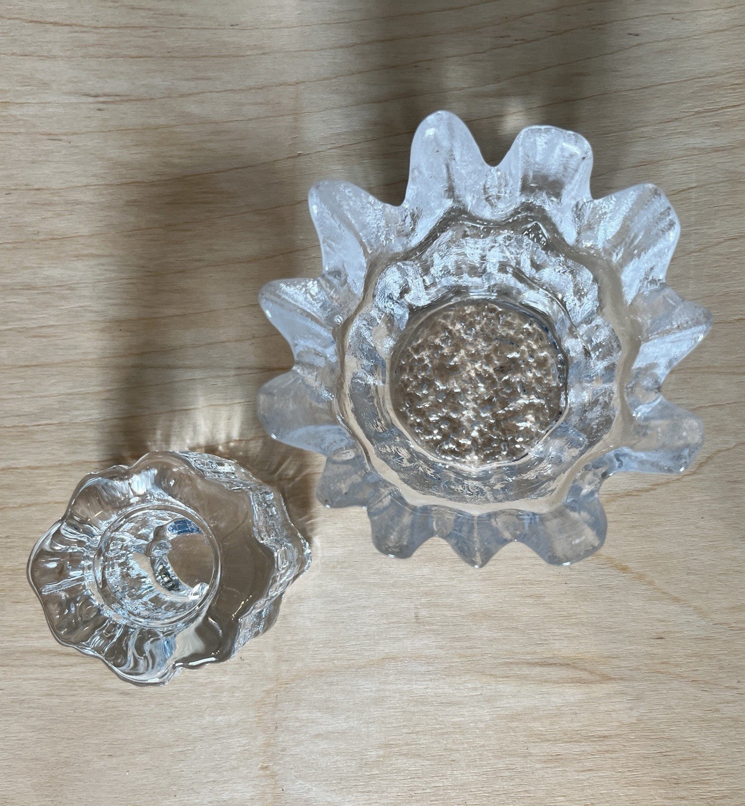 Scandinavian Ice Glass Candle Holders Pair Vintage Textured Glass Votive & Taper