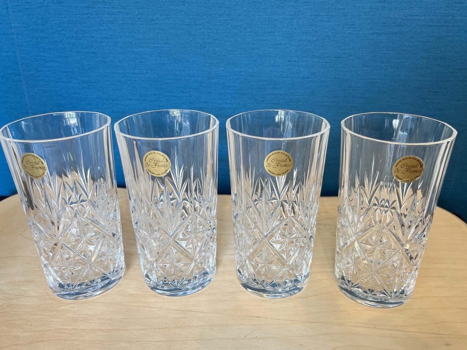 4 Crystal Highball Tumblers Cut Glass Drinking Glasses Boxed 13.5cm