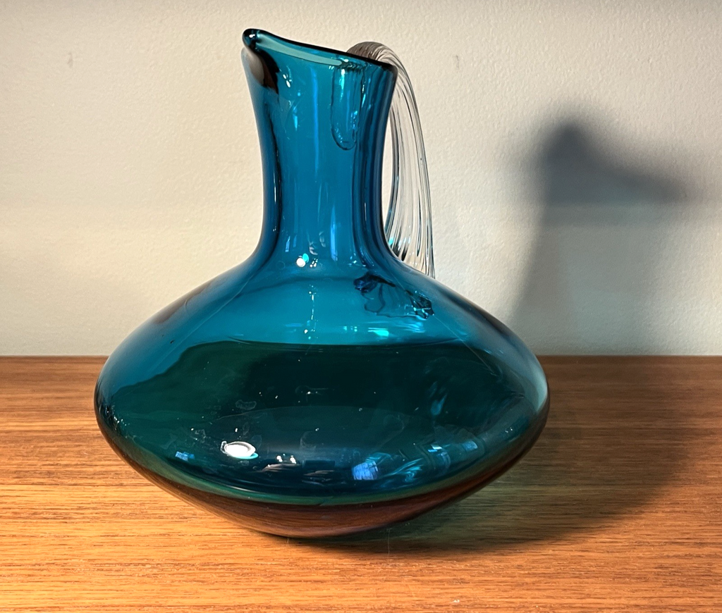 Whitefriars Kingfisher Blue Glass Decanter Jug 16.5cm Vintage Art Glass
