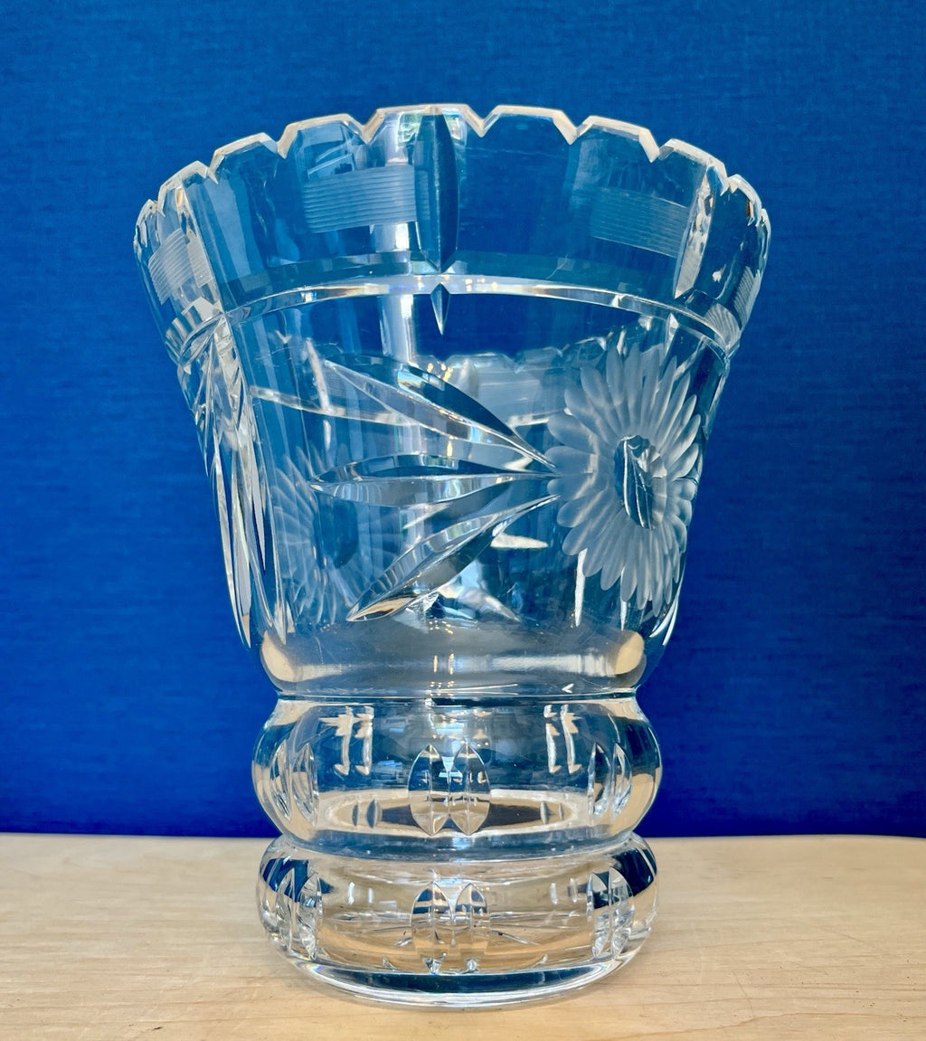 Heavy Cut Crystal Vase Starburst Floral Cut Glass Vase 16cm Crystal Ice Bucket