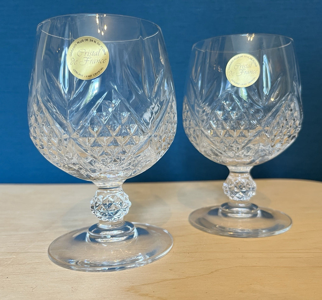 Pair Provence Cristal De France Lead Crystal Brandy Glasses Boxed Unused