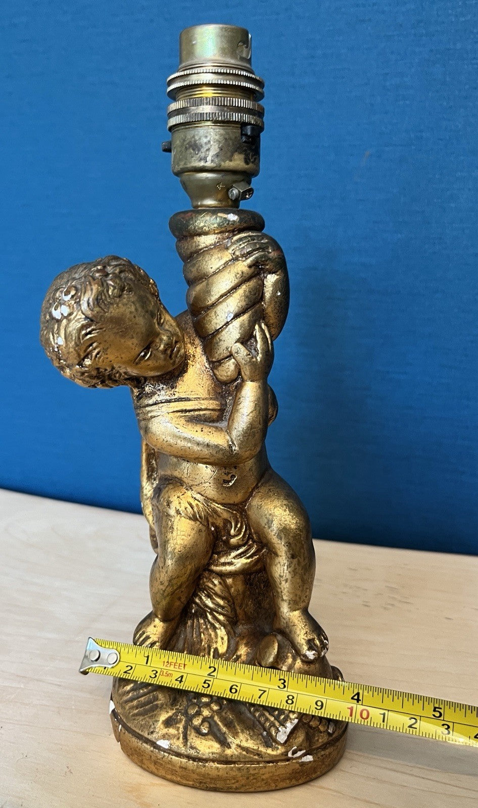 Vintage Cherub Table Lamp Base Putti Figure Gilt Resin Lamp Working 25cm