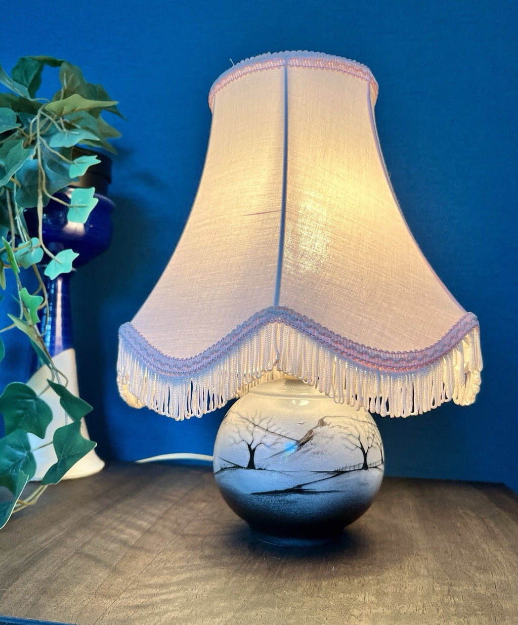 Vintage Select Ceramics England Hand Painted Table Lamp Landscape Scene Working