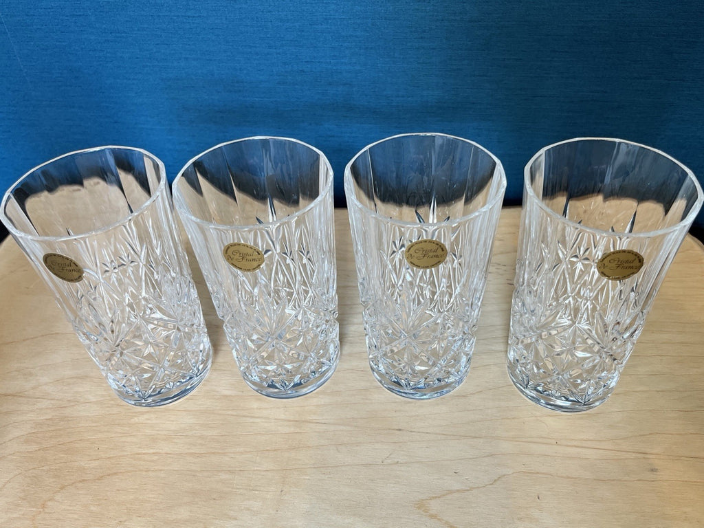 4 Crystal Highball Tumblers Cut Glass Drinking Glasses Boxed 13.5cm
