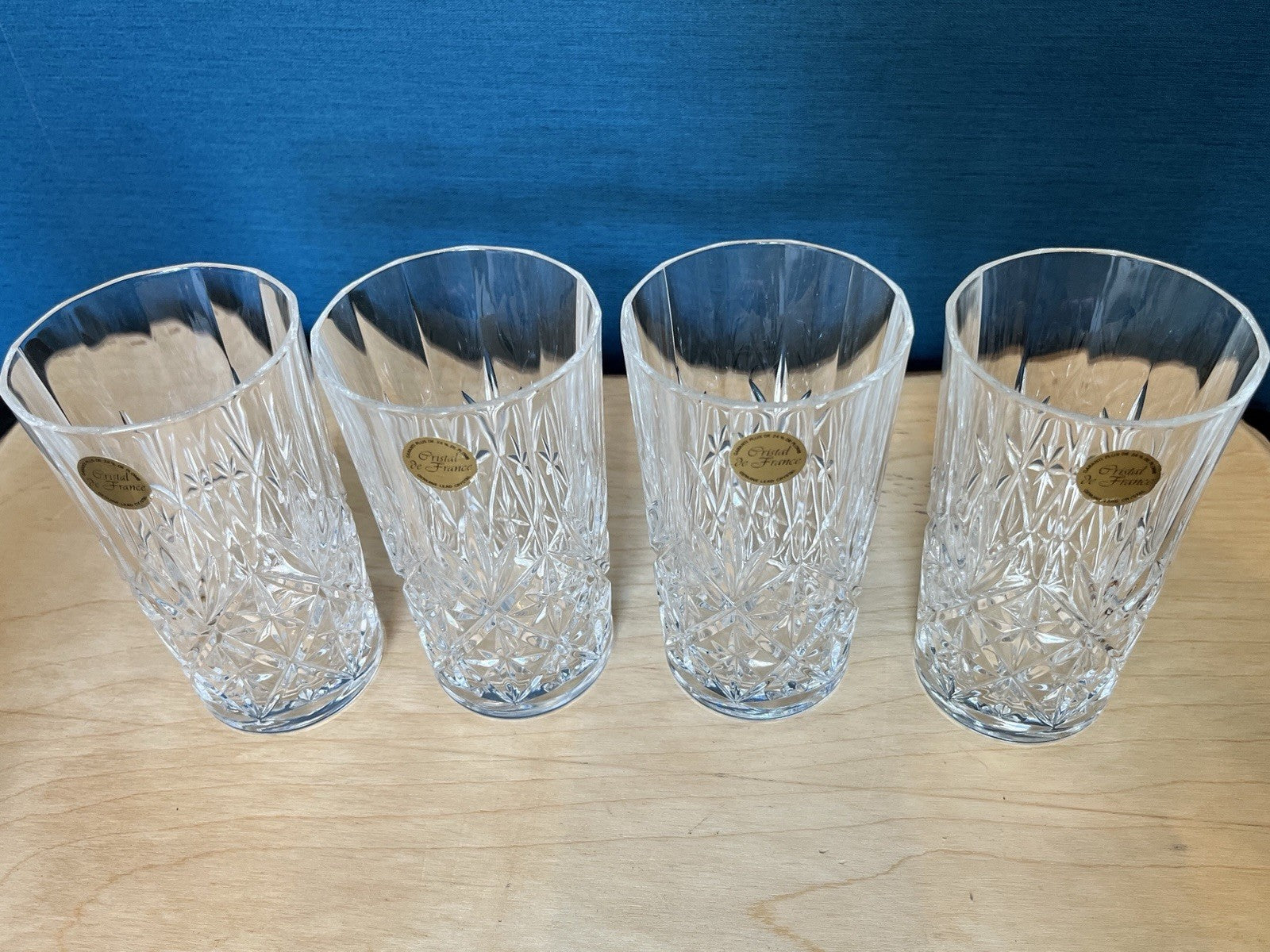 4 Crystal Highball Tumblers Cut Glass Drinking Glasses Boxed 13.5cm