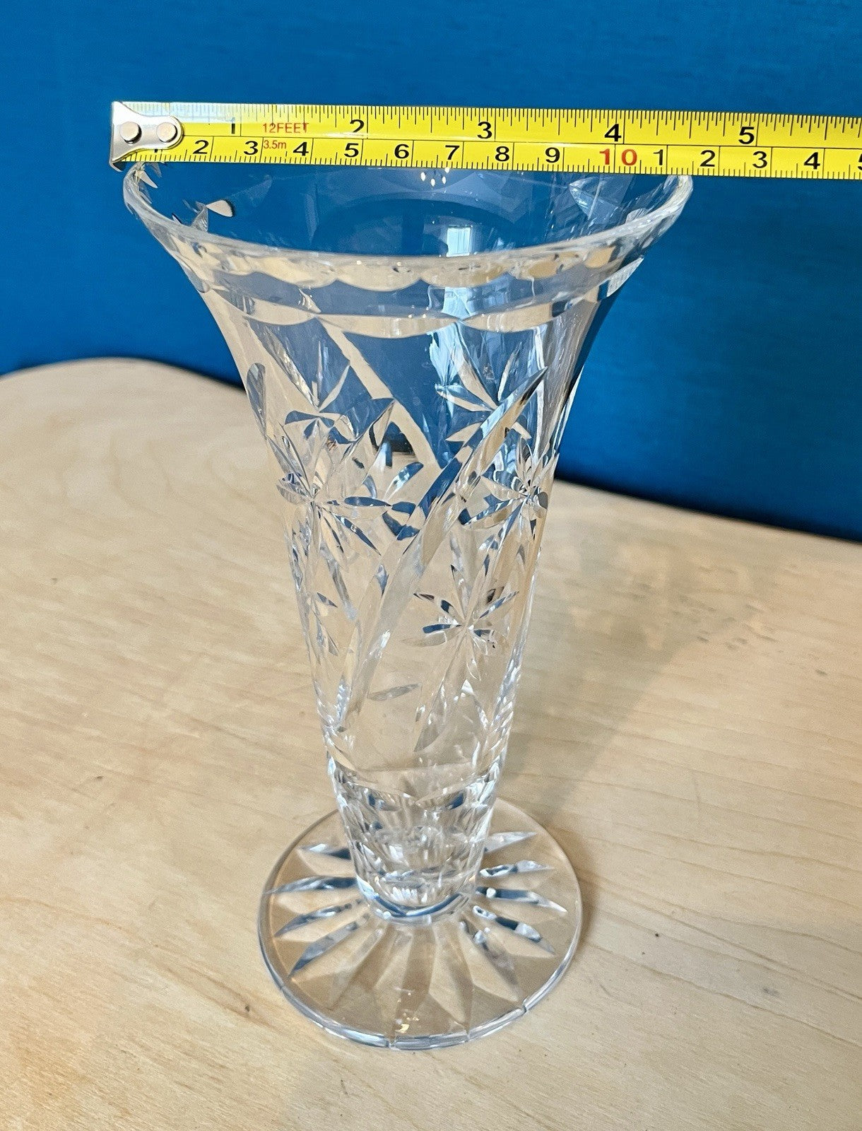 Vintage Cut Crystal Vase Star Cut Glass Flower Vase 20cm VGC
