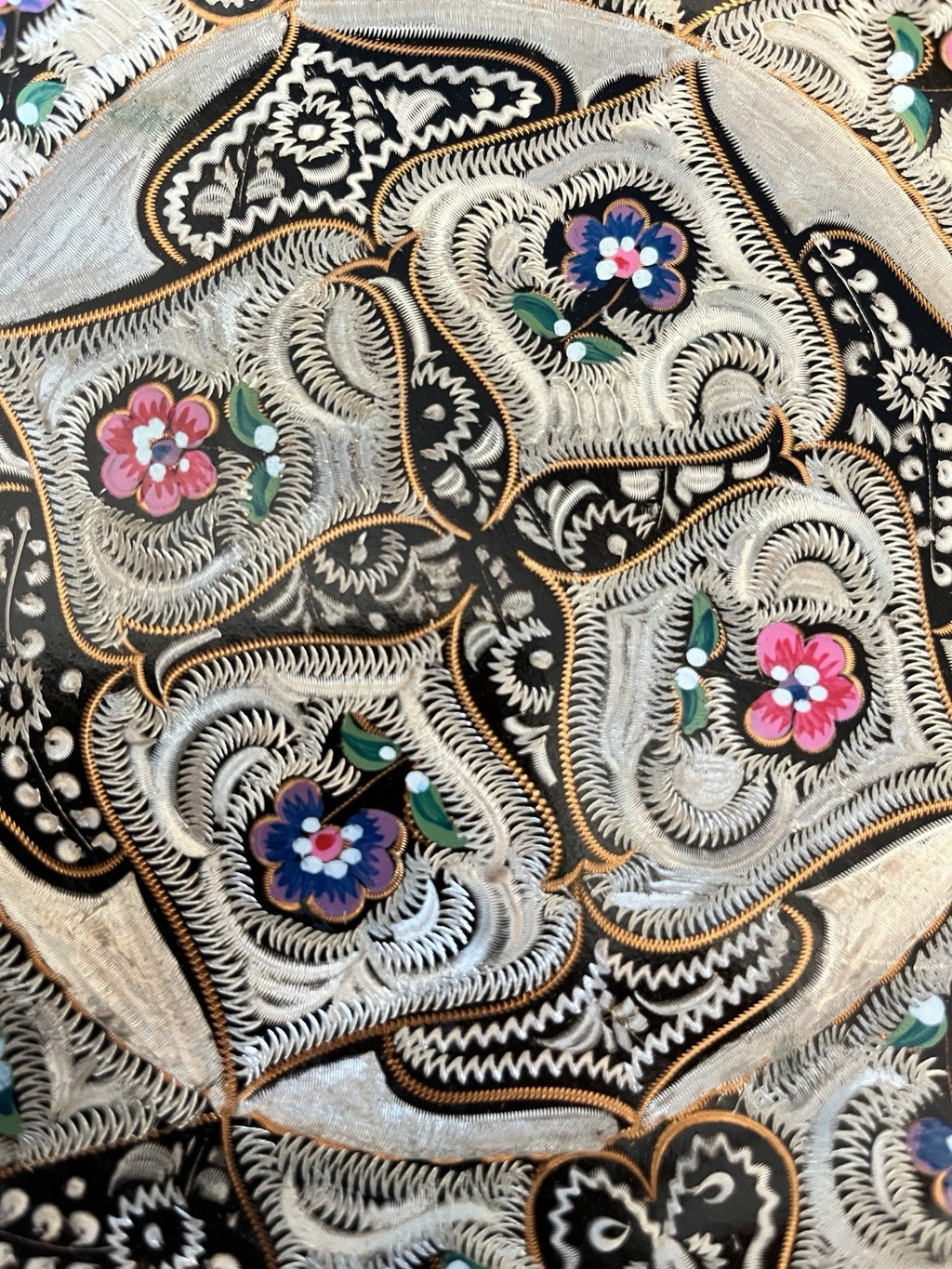 Vintage Indian Brass Wall Plate Enamel Floral Mandala Charger Hanging Plaque