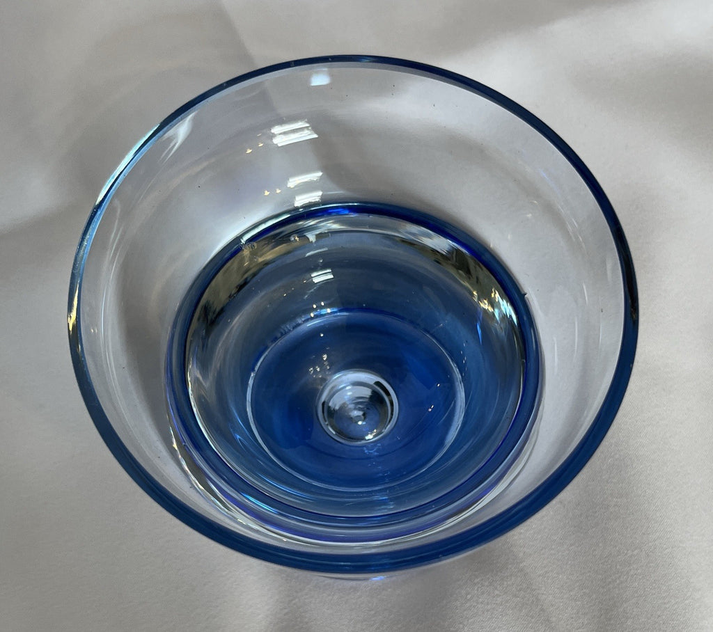 Vintage Krosno Crystal Candle Holder Cobalt Blue Clear Glass Trapped Bubble 10cm