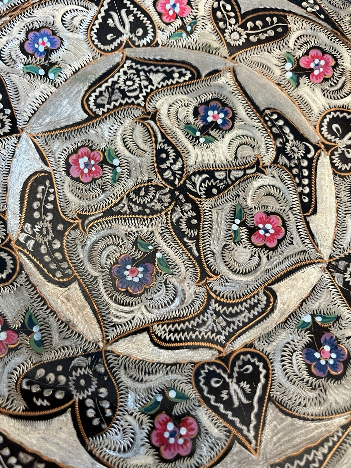 Vintage Indian Brass Wall Plate Enamel Floral Mandala Charger Hanging Plaque