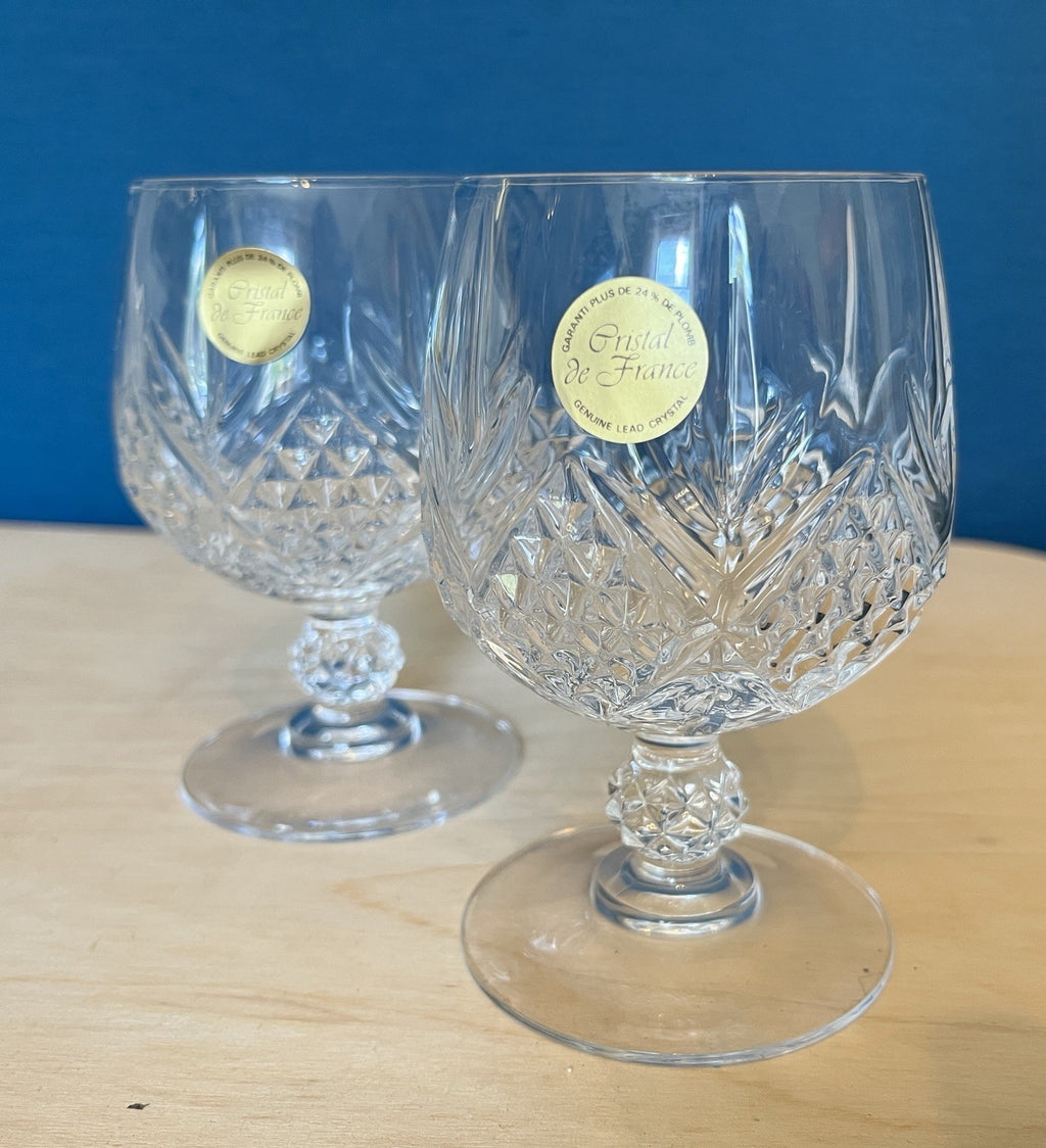 Pair Provence Cristal De France Lead Crystal Brandy Glasses Boxed Unused