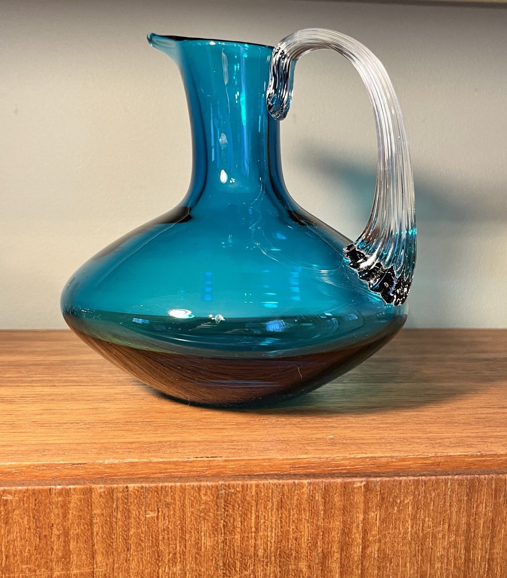 Whitefriars Kingfisher Blue Glass Decanter Jug 16.5cm Vintage Art Glass
