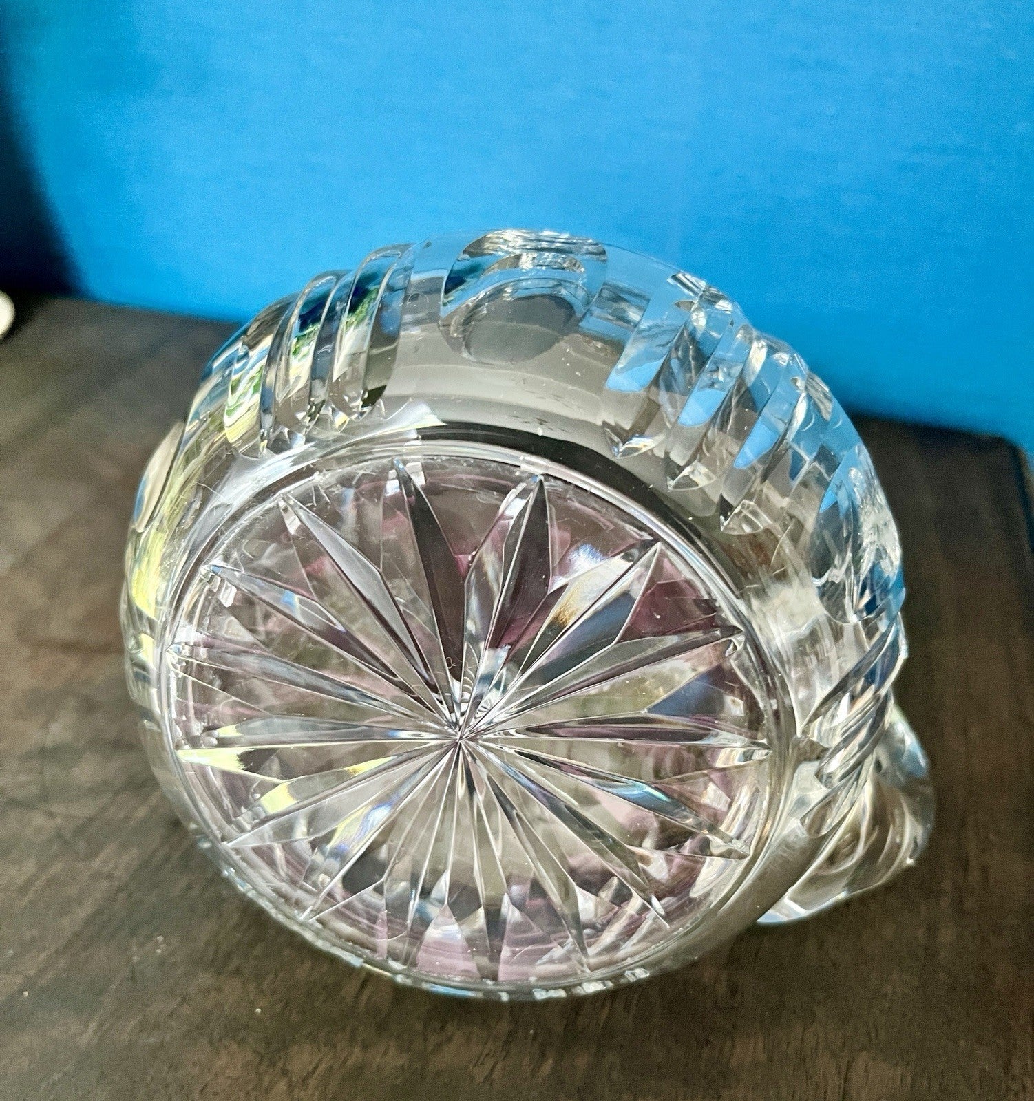 Heavy Cut Crystal Water Jug Pitcher Starburst Base Vintage Lead Crystal 19cm