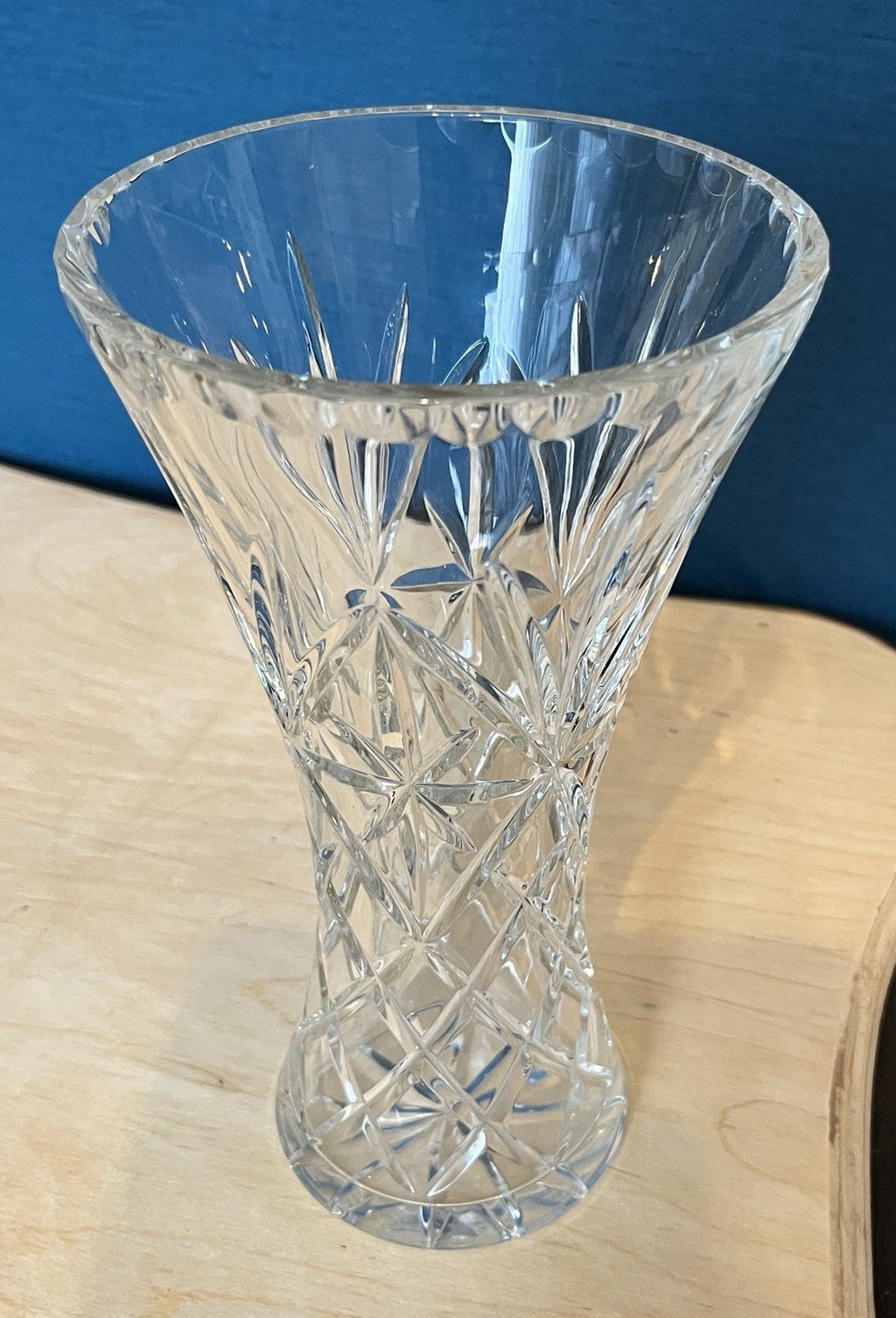 Large Lead Crystal Vase Diamond Cut Trumpet Vase 26cm Tall
