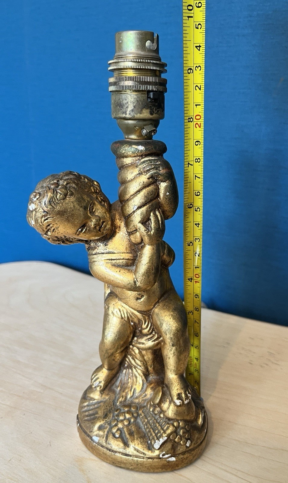 Vintage Cherub Table Lamp Base Putti Figure Gilt Resin Lamp Working 25cm