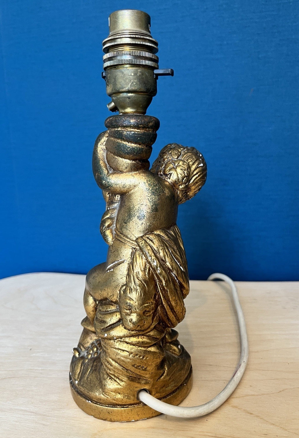 Vintage Cherub Table Lamp Base Putti Figure Gilt Resin Lamp Working 25cm
