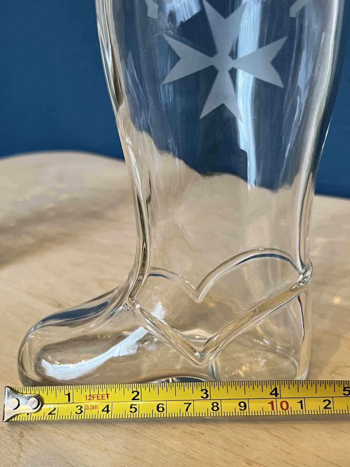 Pair Vintage Glass Beer Boots Malta Etched Drinking Glasses 19.5cm