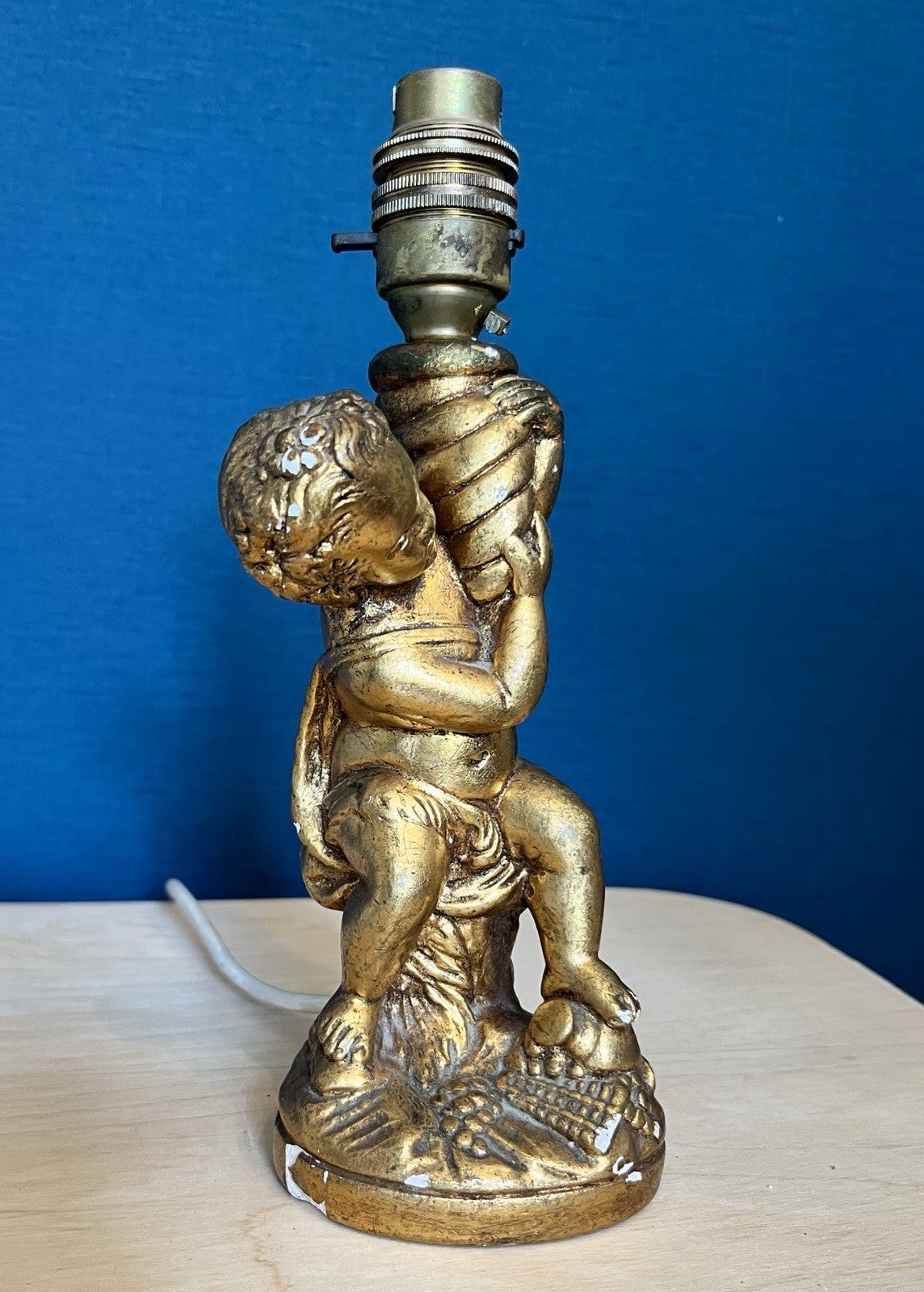Vintage Cherub Table Lamp Base Putti Figure Gilt Resin Lamp Working 25cm