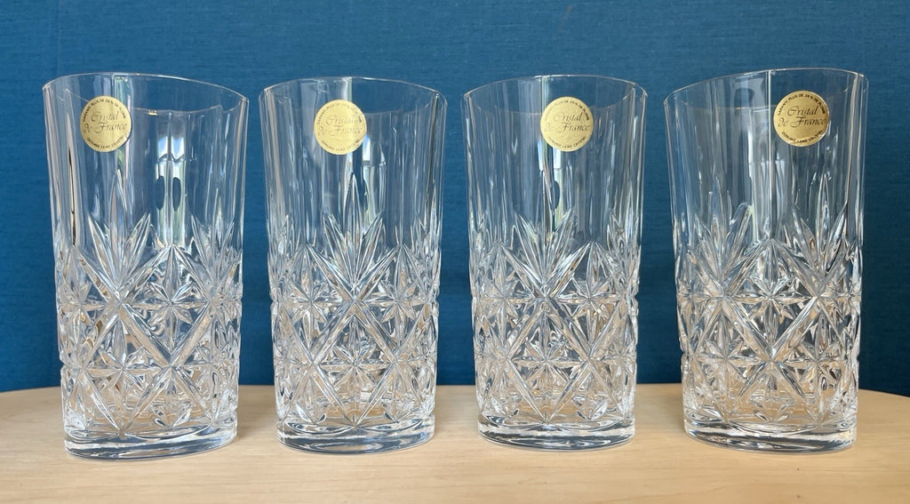 4 Crystal Highball Tumblers Cut Glass Drinking Glasses Boxed 13.5cm