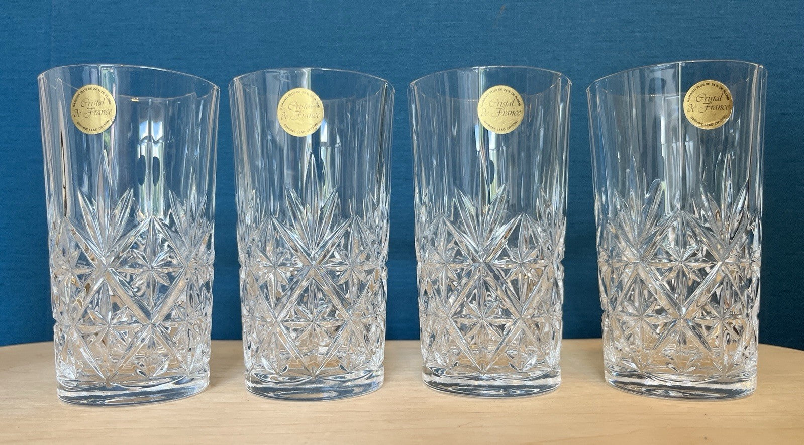 4 Crystal Highball Tumblers Cut Glass Drinking Glasses Boxed 13.5cm