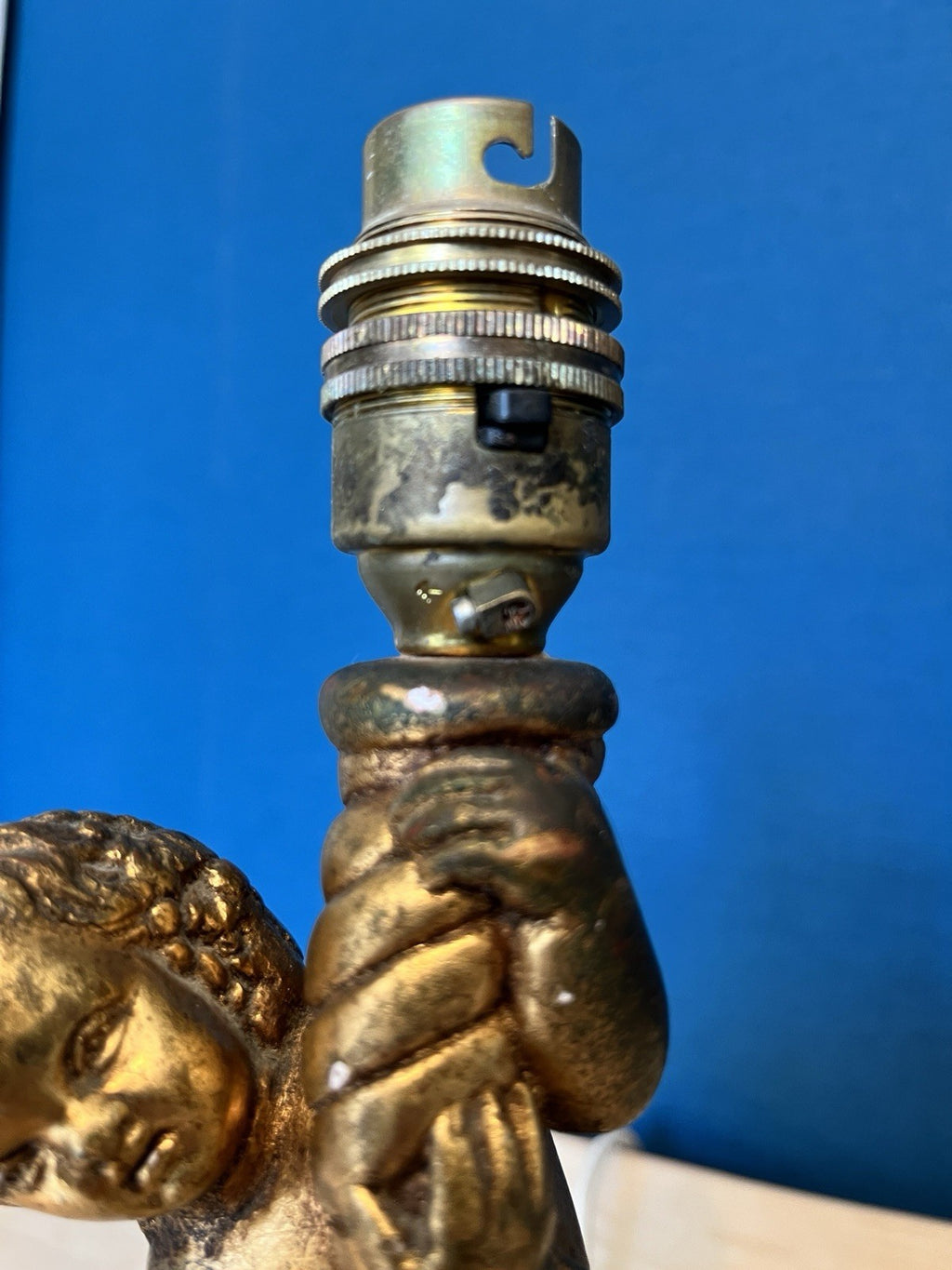 Vintage Cherub Table Lamp Base Putti Figure Gilt Resin Lamp Working 25cm