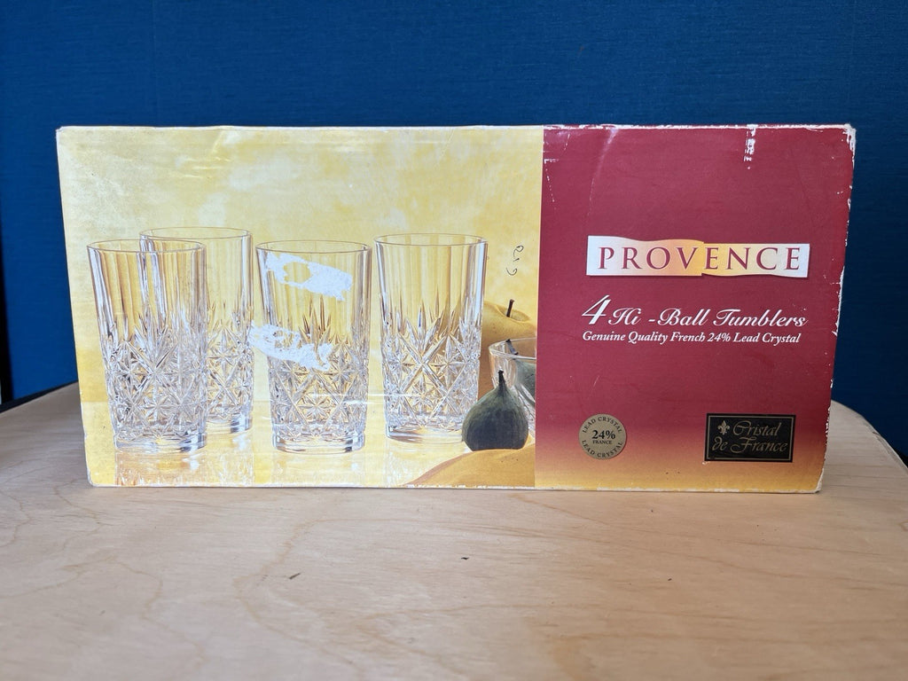 4 Crystal Highball Tumblers Cut Glass Drinking Glasses Boxed 13.5cm