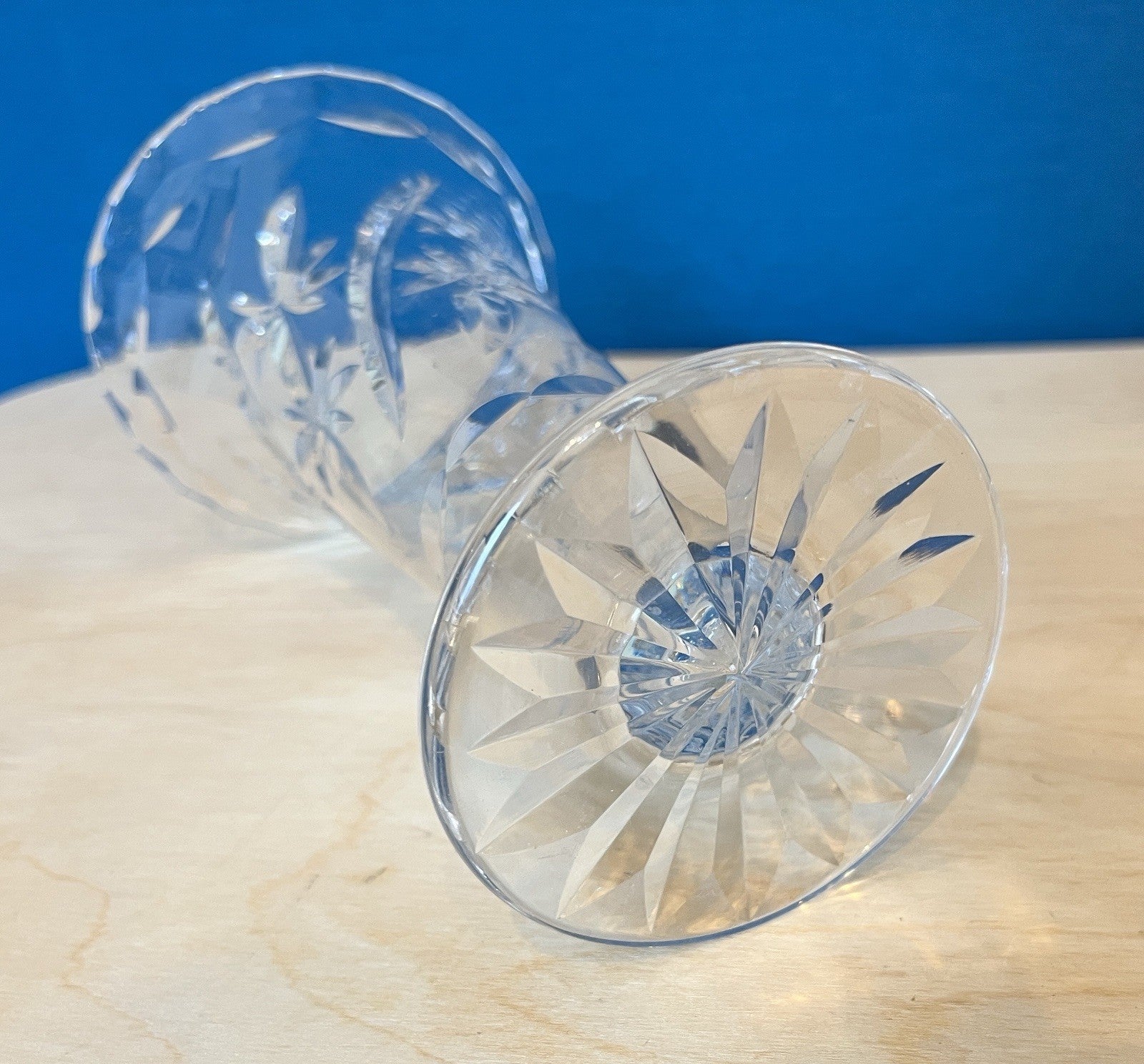 Vintage Cut Crystal Vase Star Cut Glass Flower Vase 20cm VGC