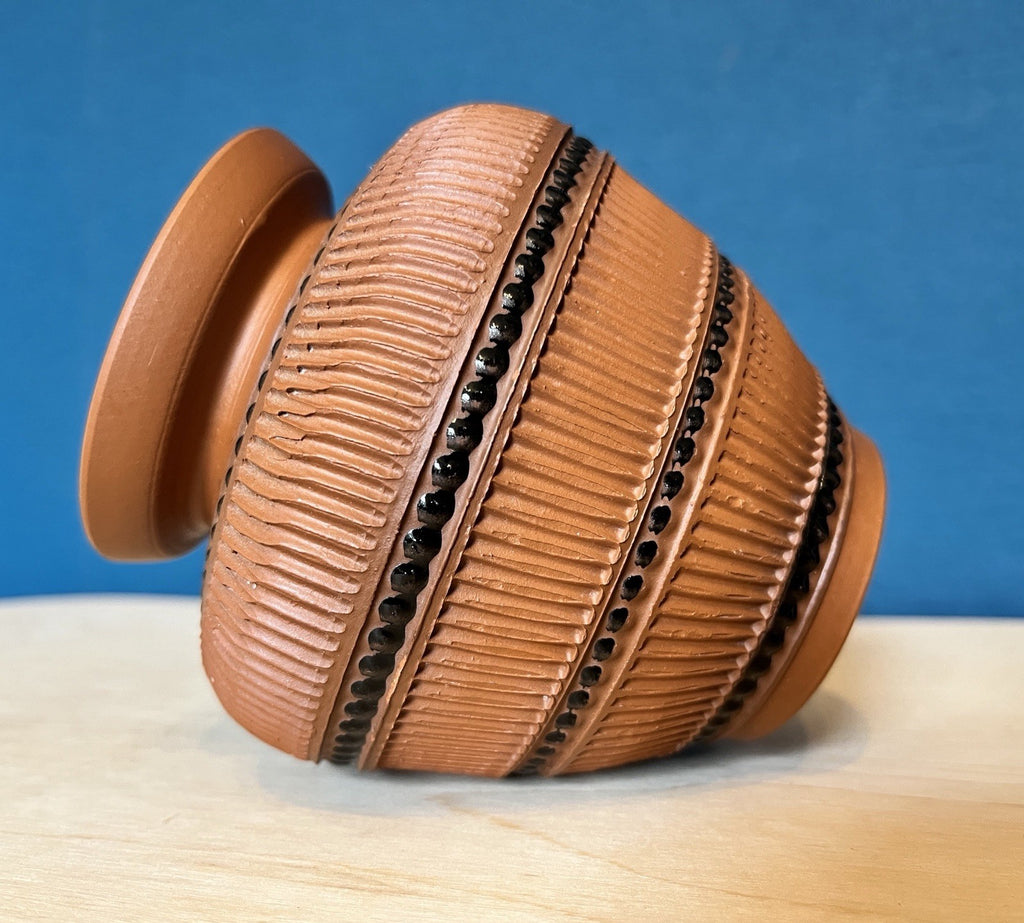 Vintage Studio Pottery Vase Ribbed Terracotta Brown Ceramic Vase 12cm