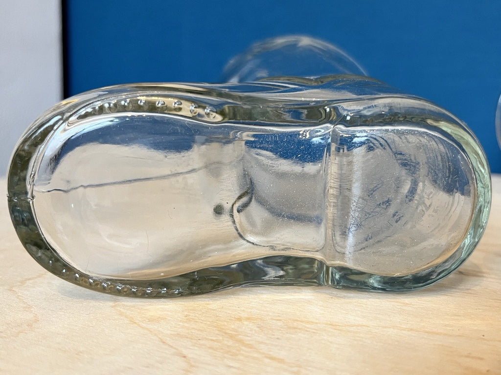 Pair Vintage Glass Beer Boots Malta Etched Drinking Glasses 19.5cm