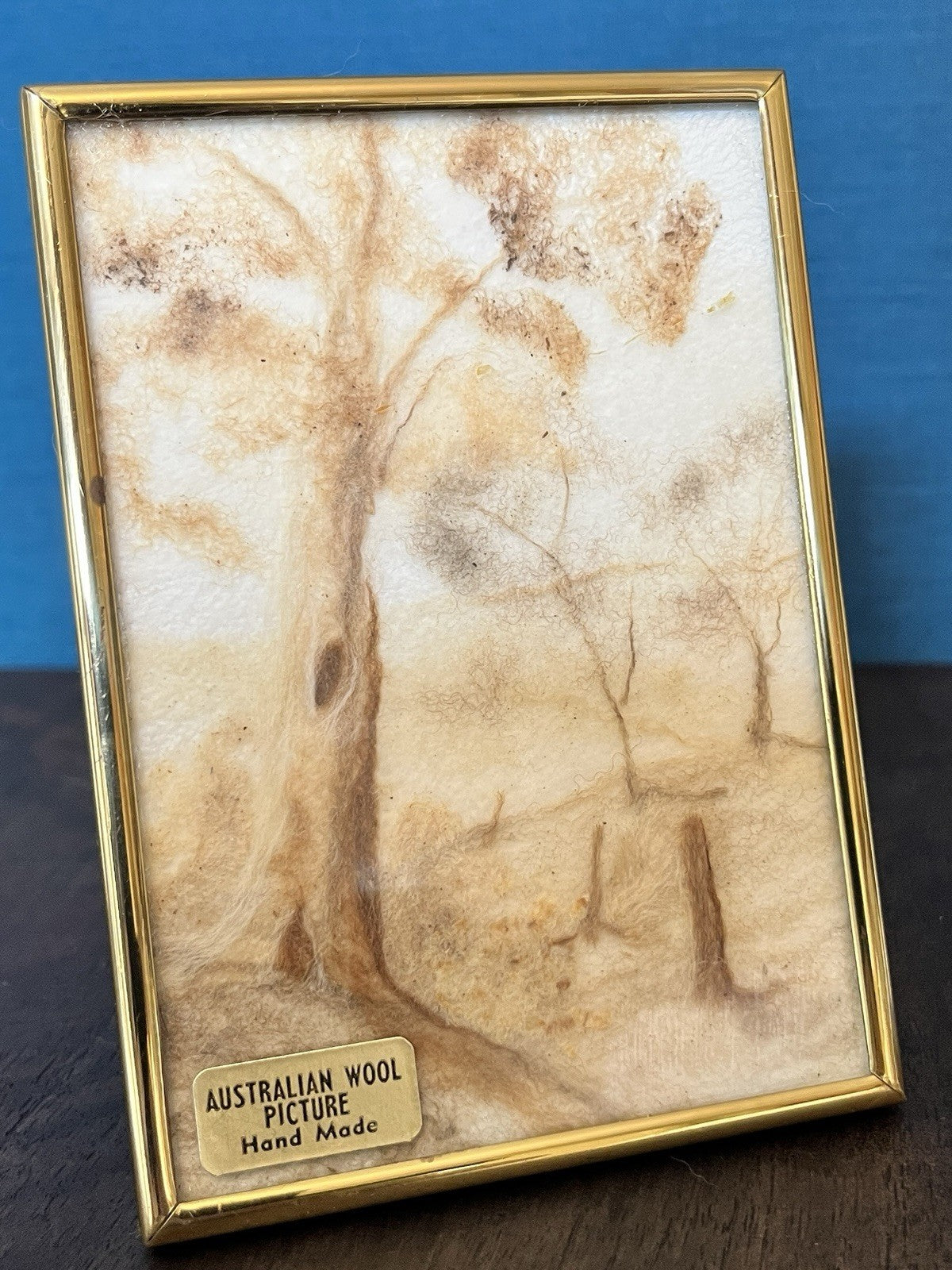 Vintage Australian Wool Picture Hand Made Landscape Sheep Wool Art Framed 13cm