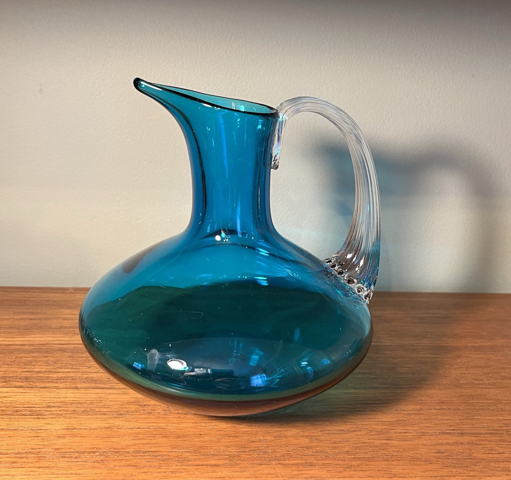 Whitefriars Kingfisher Blue Glass Decanter Jug 16.5cm Vintage Art Glass