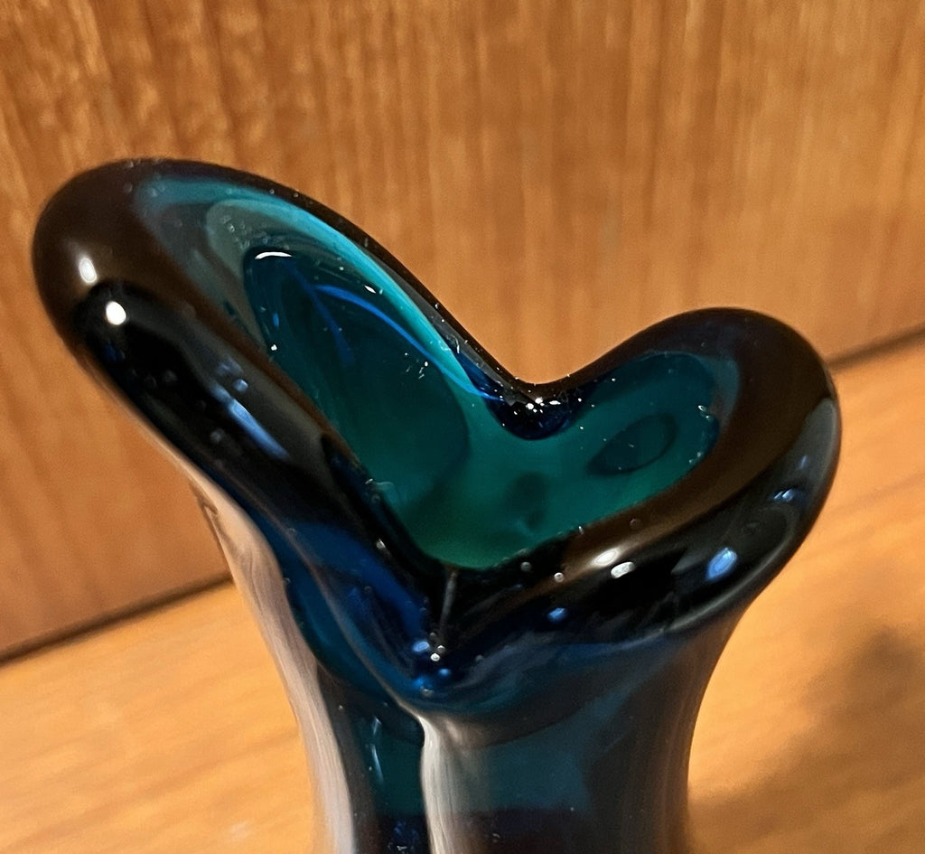Whitefriars  Beak Vases Pair in Kingfisher Blue Mid Century Art Glass