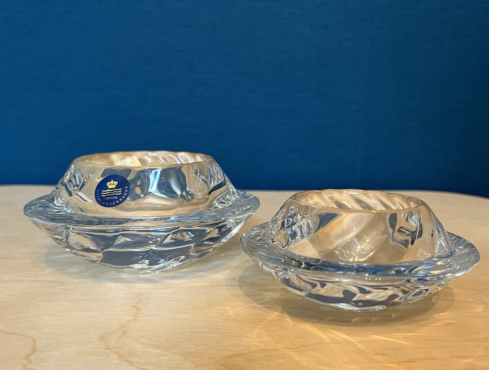 2 Royal Copenhagen Crystal Votive Candle Holders Danish Glass Tea Light Holders