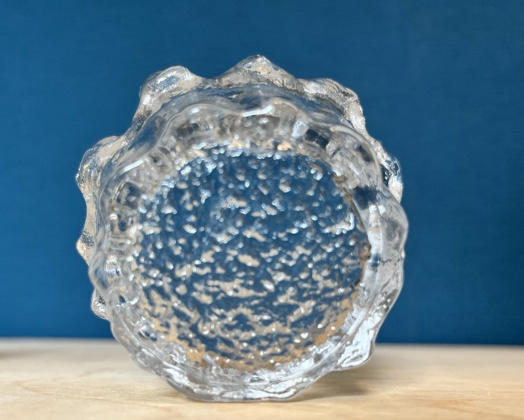 Scandinavian Ice Glass Candle Holders Pair Vintage Textured Glass Votive & Taper