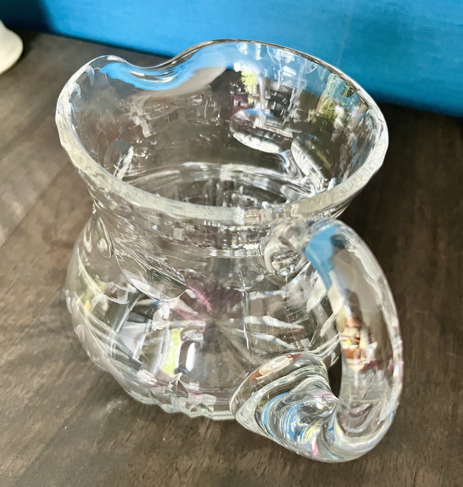 Heavy Cut Crystal Water Jug Pitcher Starburst Base Vintage Lead Crystal 19cm